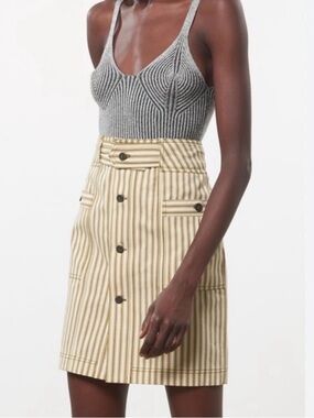 Mara Hoffman Lici Skirt, Olive Green and Cream Striped High Waist Skirt